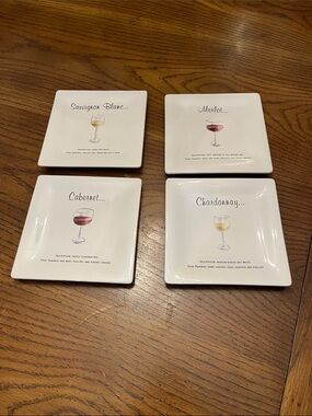 Pottery Barn Wine Glass Square Appetizer Plates Set